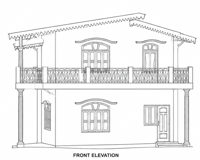 Front elevation drawing of the Bhimtal home design